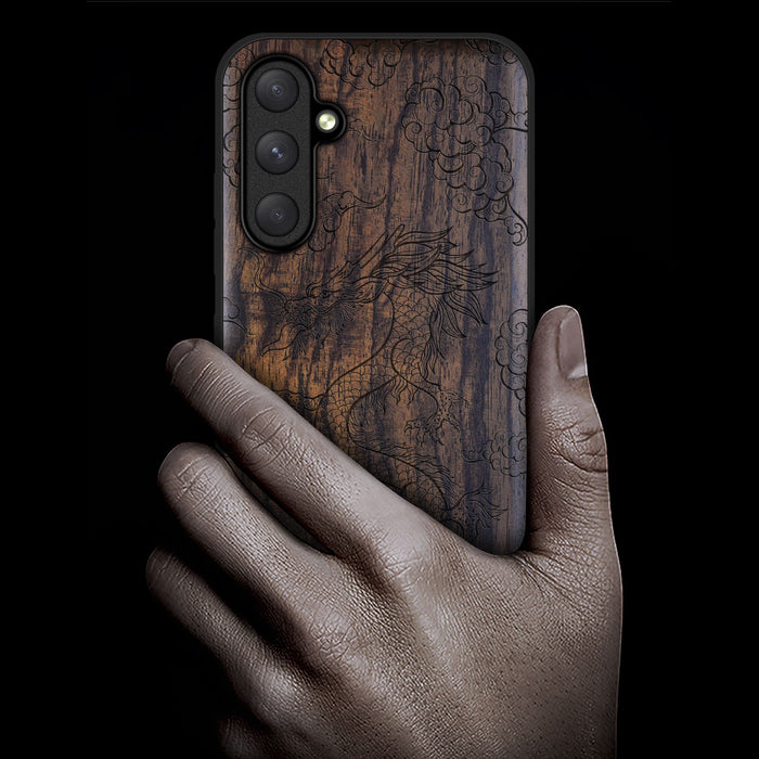 The Dragon's Ascent, Classic Engraved Wood & TPU Case - Artisanal Cover for Samsung Galaxy