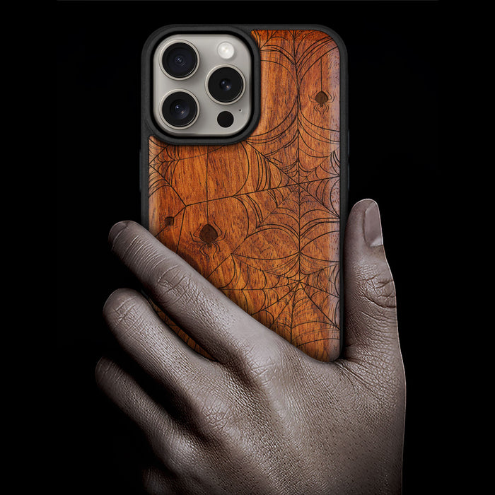 The Web Spinner's Craft, Classic Engraved Wood & TPU Case - Artisanal Cover for Apple iPhone