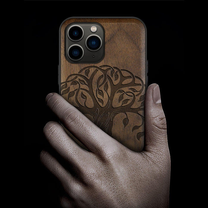 The Celtic Tree of Life, Classic Engraved Wood & TPU Case - Artisanal Cover for Apple iPhone