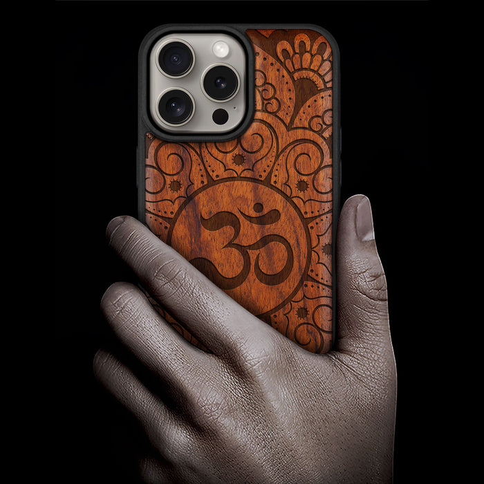 The Om Mandala Tapestry, Classic Engraved Wood & TPU Case - Artisanal Cover for Apple iPhone