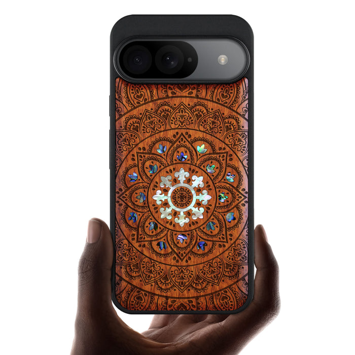 Mandala Floral, Hand-Inlaid Wood & Mother of Pearl Case - Artisanal Cover for Google Pixel