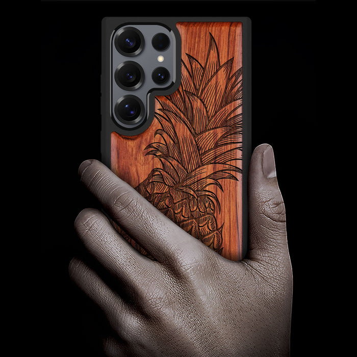 The Pineapple Fruit Design Classic Engraved Wood & TPU Case Samsung Galaxy Artisanal Case View