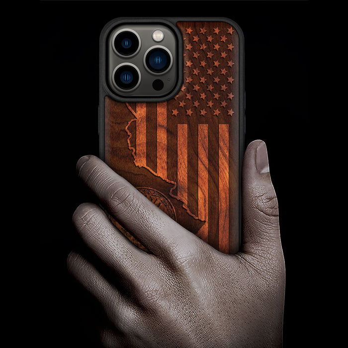 Virginia and Star Flag, Classic Engraved Wood & TPU Case - Artisanal Cover for Apple iPhone