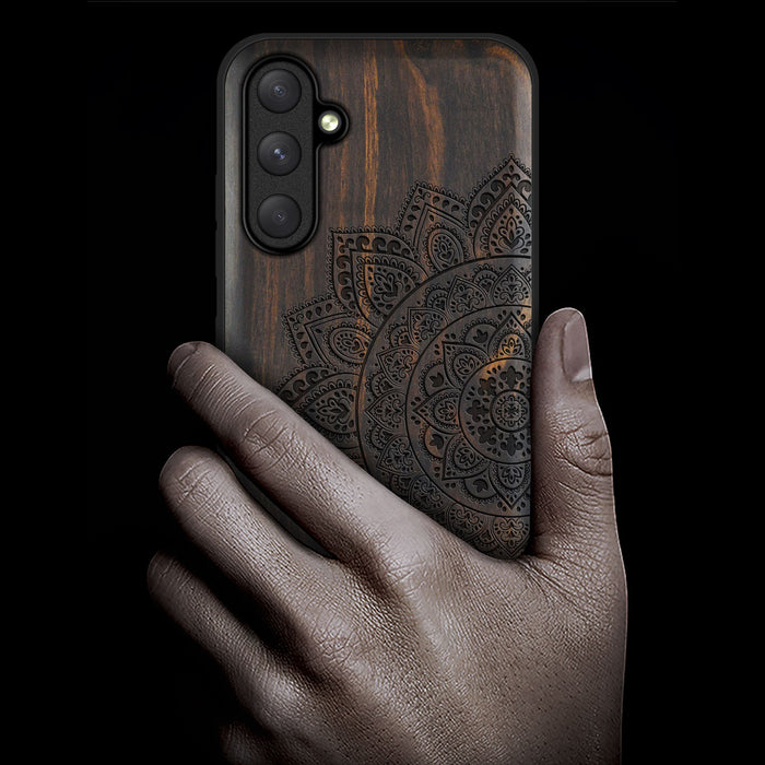 The Half Mandala Lace Pattern, Classic Engraved Wood & TPU Case - Artisanal Cover for Samsung Galaxy