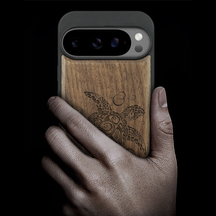 Maori Turtle, Classic Engraved Wood & TPU Case - Artisanal Cover for Google Pixel