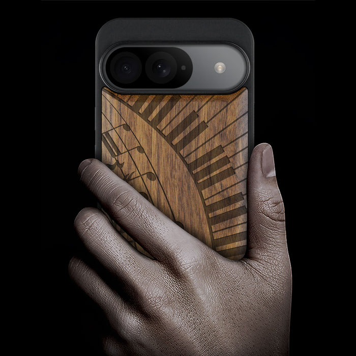 Keys and Notes, Classic Engraved Wood & TPU Case - Artisanal Cover for Google Pixel