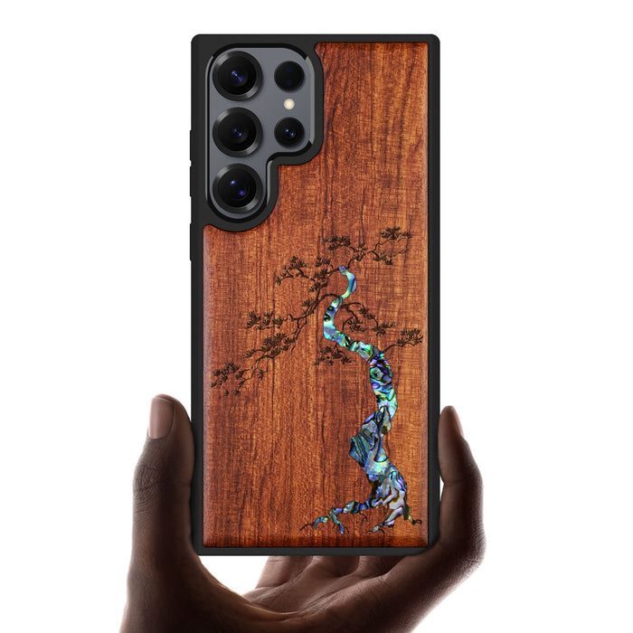 The Majestic Pine Tree, Hand-Inlaid Wood & Mother of Pearl Case - Artisanal Cover for Samsung Galaxy
