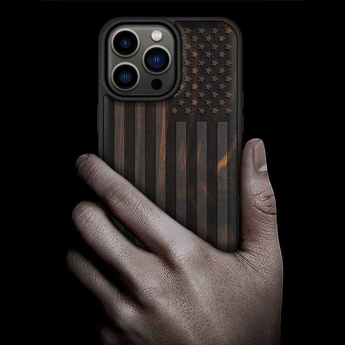 The Classic American Flag, Classic Engraved Wood & TPU Case - Artisanal Cover for Apple iPhone