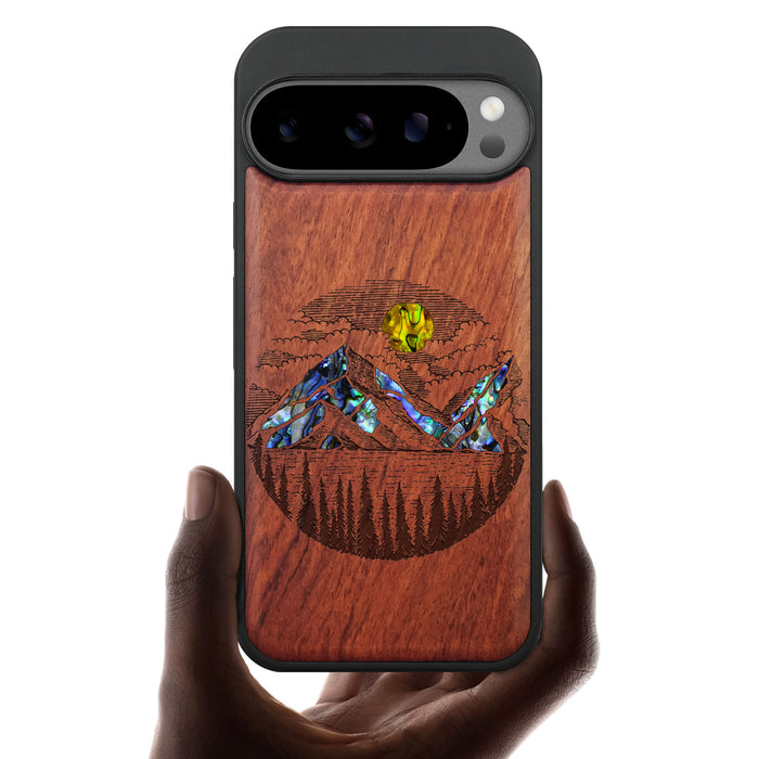 A Captivating Landscape Painting, Hand-Inlaid Wood & Mother of Pearl Case - Artisanal Cover for Google Pixel