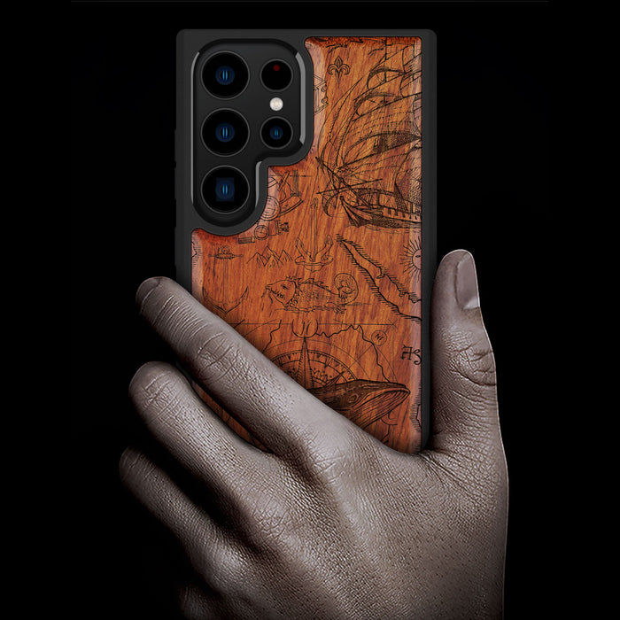 The Spirit of Discovery, Classic Engraved Wood & TPU Case - Artisanal Cover for Samsung Galaxy