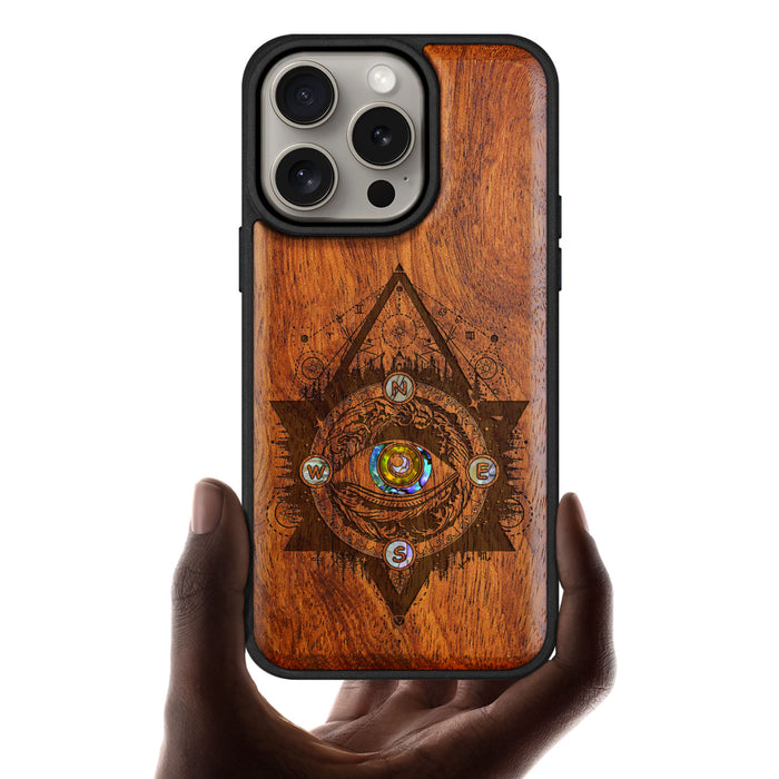 Storm Eye, Hand-Inlaid Wood & Mother of Pearl Case - Artisanal Cover for Apple iPhone