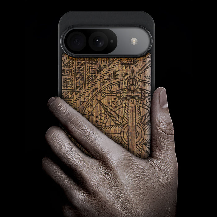 The Zentangle Crow, Classic Engraved Wood & TPU Case - Artisanal Cover for Google Pixel