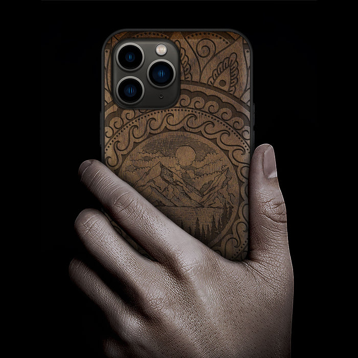 Paisley and Nature in Harmony, Classic Engraved Wood & TPU Case - Artisanal Cover for Apple iPhone