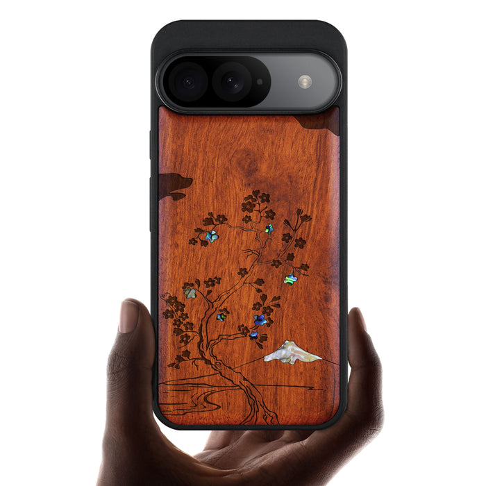 Cherry Blossom, Hand-Inlaid Wood & Mother of Pearl Case - Artisanal Cover for Google Pixel