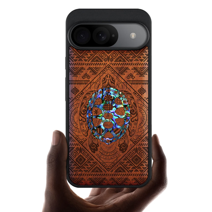 The Beautiful Turtle, Hand-Inlaid Wood & Mother of Pearl Case - Artisanal Cover for Google Pixel