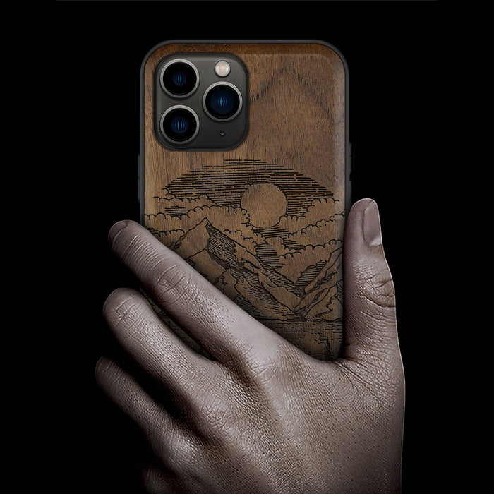 A Captivating Landscape Painting, Classic Engraved Wood & TPU Case - Artisanal Cover for Apple iPhone