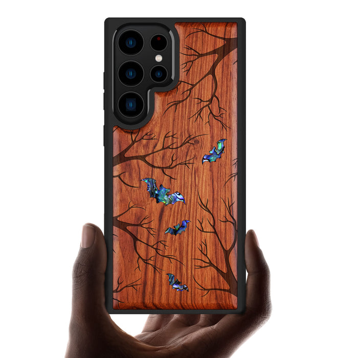 Shadows of the Night, Hand-Inlaid Wood & Mother of Pearl Case - Artisanal Cover for Samsung Galaxy