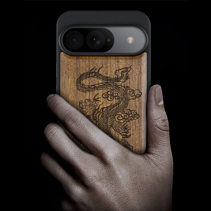 The Majestic Chinese Dragon, Classic Engraved Wood & TPU Case - Artisanal Cover for Google Pixel