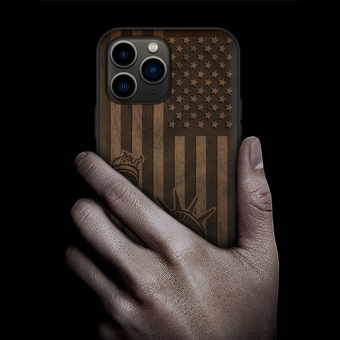 Freedom's Beacon, Classic Engraved Wood & TPU Case - Artisanal Cover for Apple iPhone