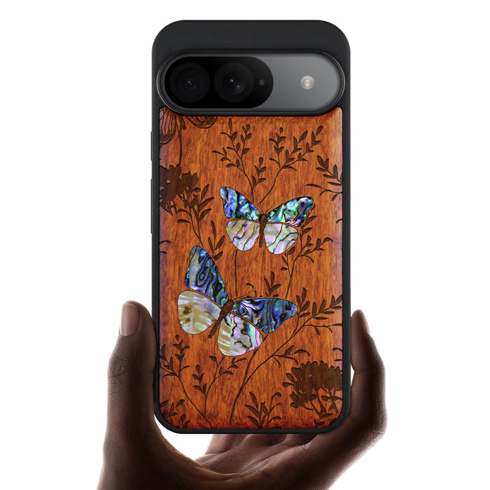 A Dance of Nature, Hand-Inlaid Wood & Mother of Pearl Case - Artisanal Cover for Google Pixel