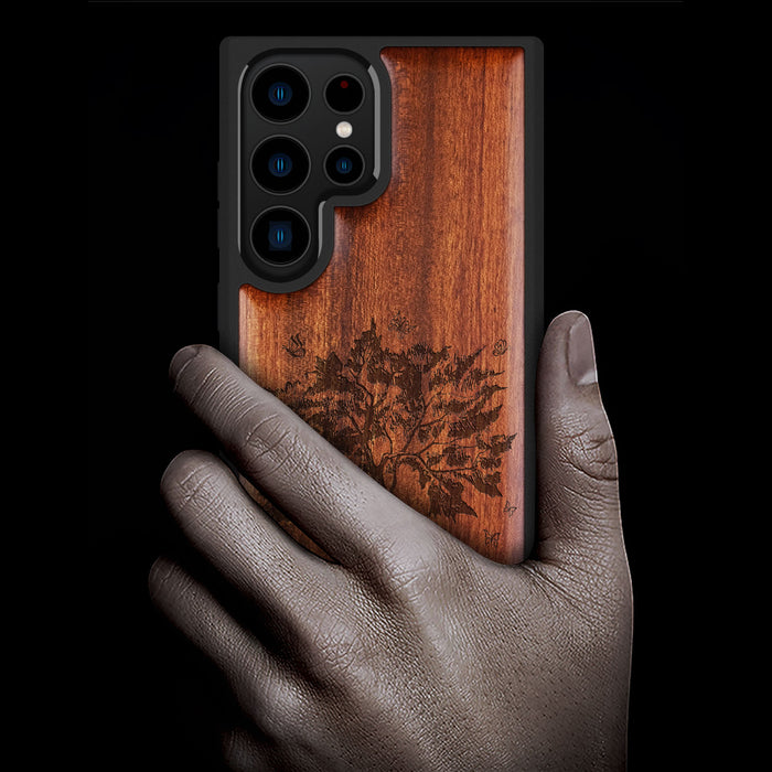 The Zentangle Sapling, Classic Engraved Wood & TPU Case - Artisanal Cover for Samsung Galaxy