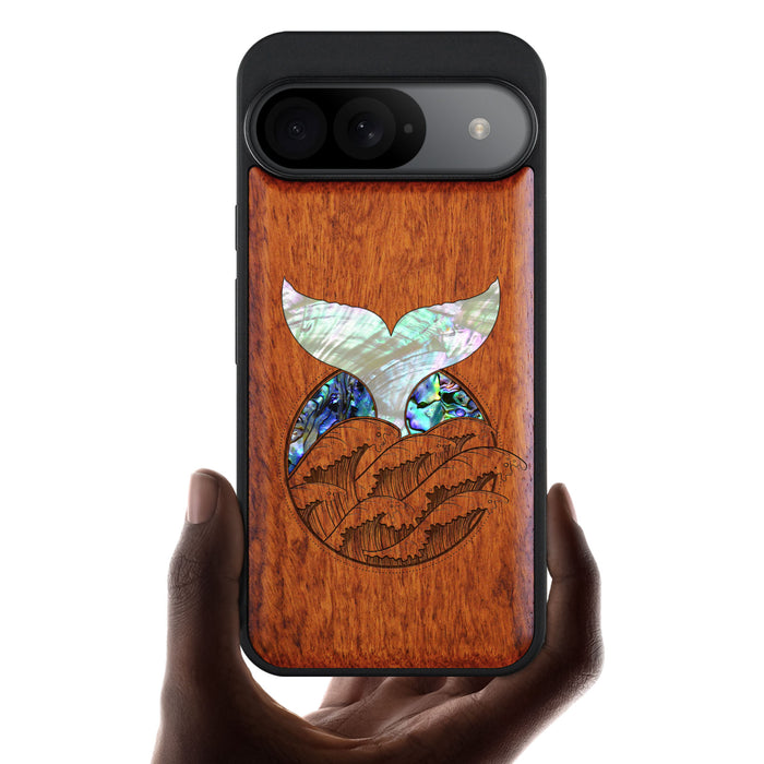 The Whale's Tail, Hand-Inlaid Wood & Mother of Pearl Case - Artisanal Cover for Google Pixel