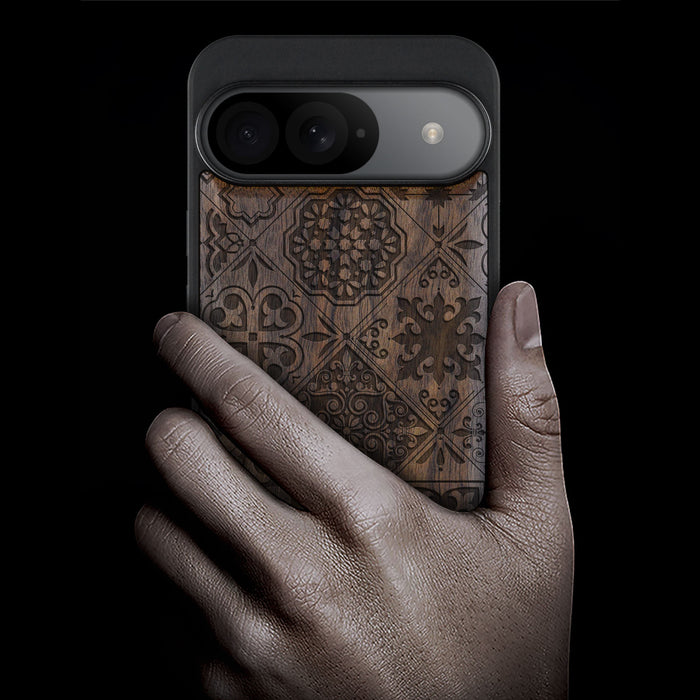 Endless Elegance, Classic Engraved Wood & TPU Case - Artisanal Cover for Google Pixel