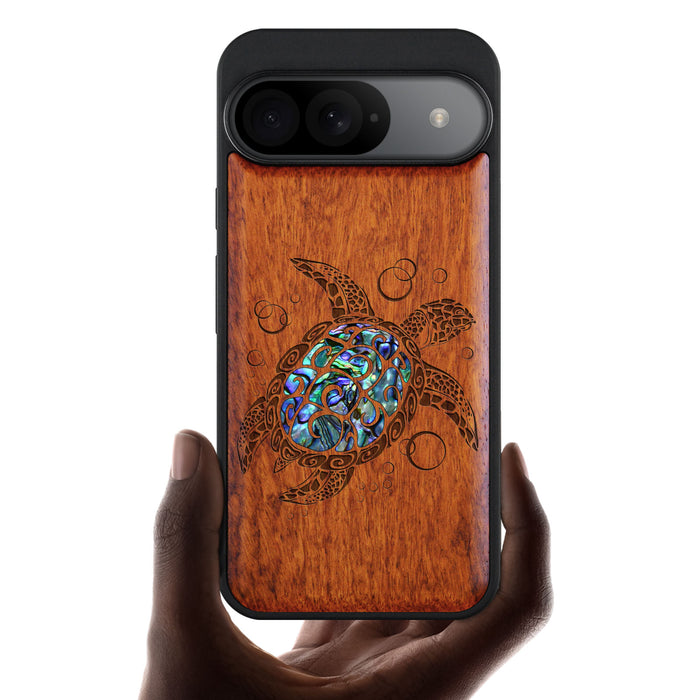 The Maori Turtle, Hand-Inlaid Wood & Mother of Pearl Case - Artisanal Cover for Google Pixel