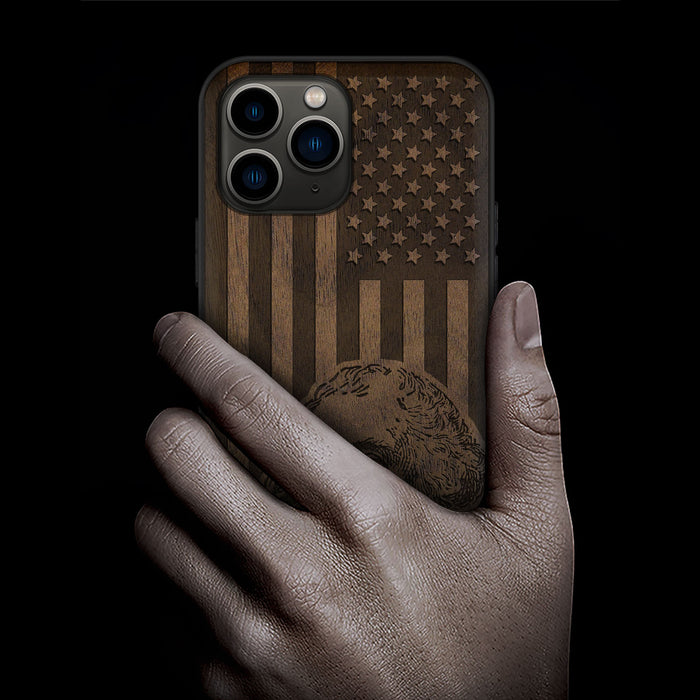 Patriotic Legacy, Classic Engraved Wood & TPU Case - Artisanal Cover for Apple iPhone