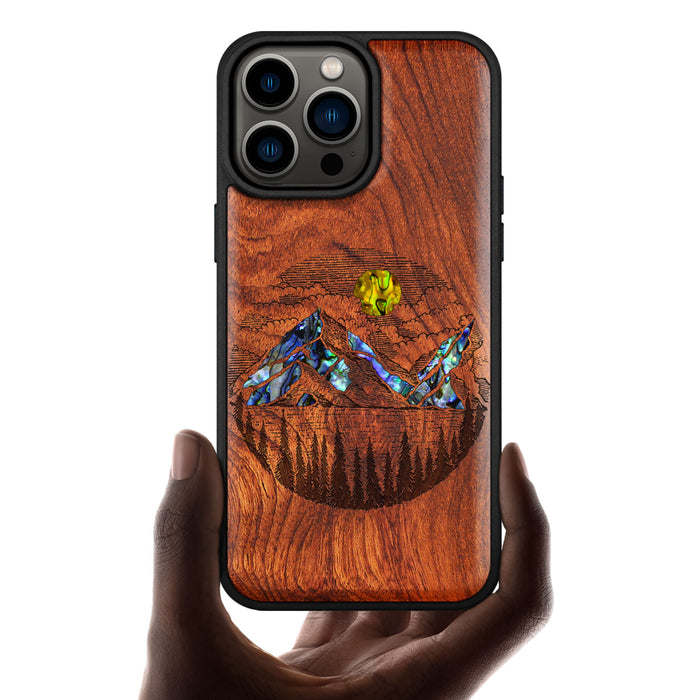 A Captivating Landscape Painting, Hand-Inlaid Wood & Mother of Pearl Case - Artisanal Cover for Apple iPhone