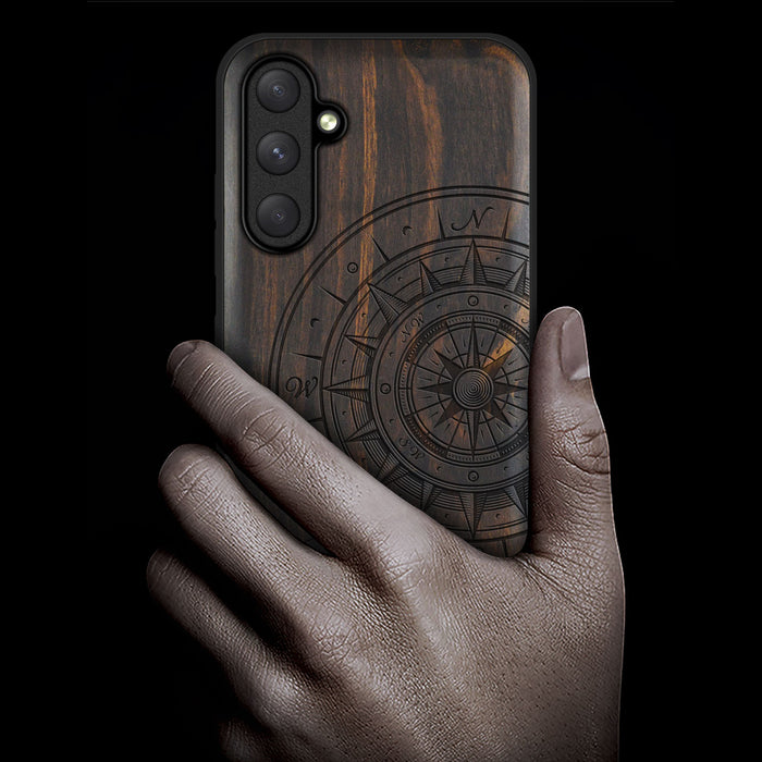 The Compass and the Wave, Classic Engraved Wood & TPU Case - Artisanal Cover for Samsung Galaxy