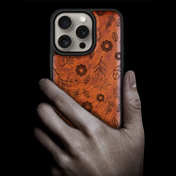 The Floral Continuum, Classic Engraved Wood & TPU Case - Artisanal Cover for Apple iPhone