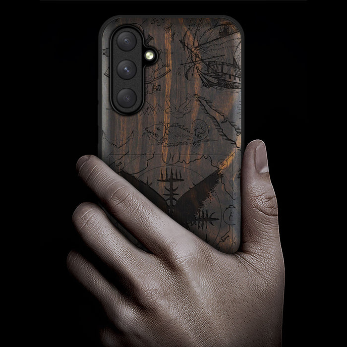 Nautical Mysteries, Classic Engraved Wood & TPU Case - Artisanal Cover for Samsung Galaxy