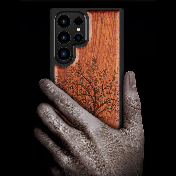 The Detailed Linework Tree of Life, Classic Engraved Wood & TPU Case - Artisanal Cover for Samsung Galaxy