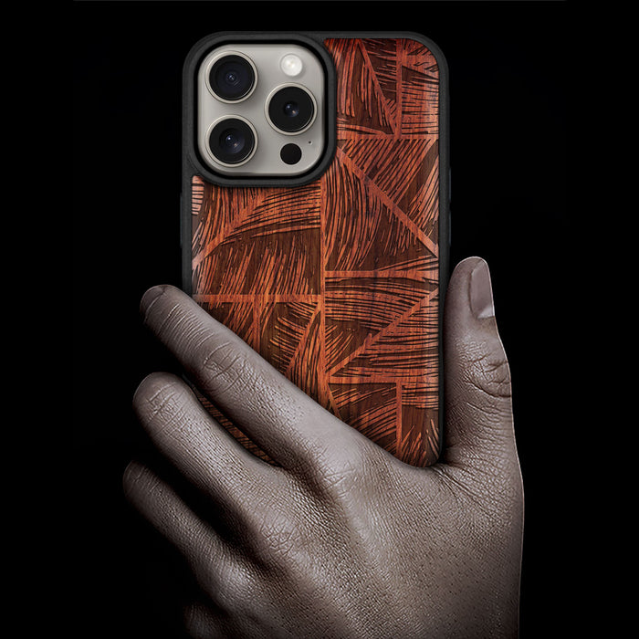 The Doodle Wave Pattern, Classic Engraved Wood & TPU Case - Artisanal Cover for Apple iPhone