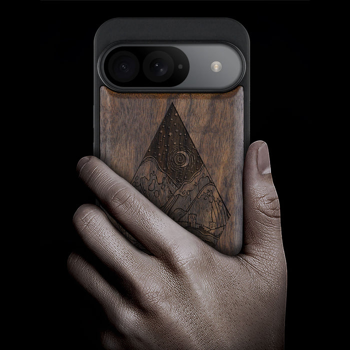 A Glimpse into the Starlit Wilderness, Classic Engraved Wood & TPU Case - Artisanal Cover for Google Pixel