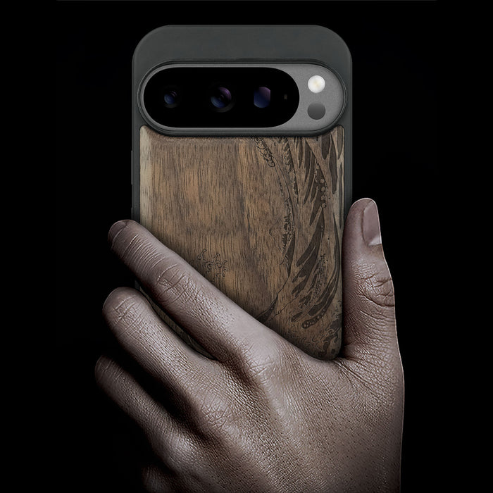 Wave Reimagined, Classic Engraved Wood & TPU Case - Artisanal Cover for Google Pixel