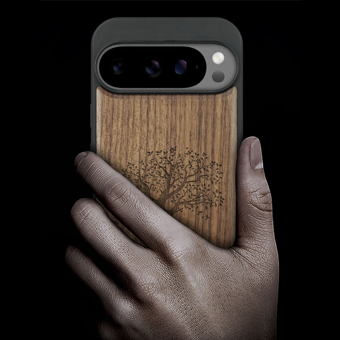 Yin Yang Tree, Classic Engraved Wood & TPU Case - Artisanal Cover for Google Pixel