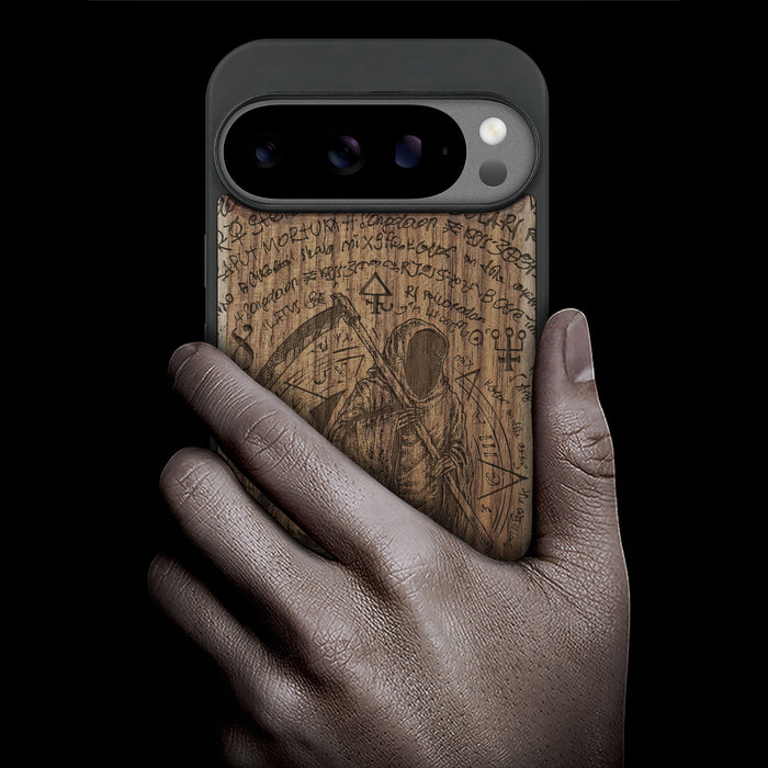 The Reaper's Scythe, Classic Engraved Wood & TPU Case - Artisanal Cover for Google Pixel