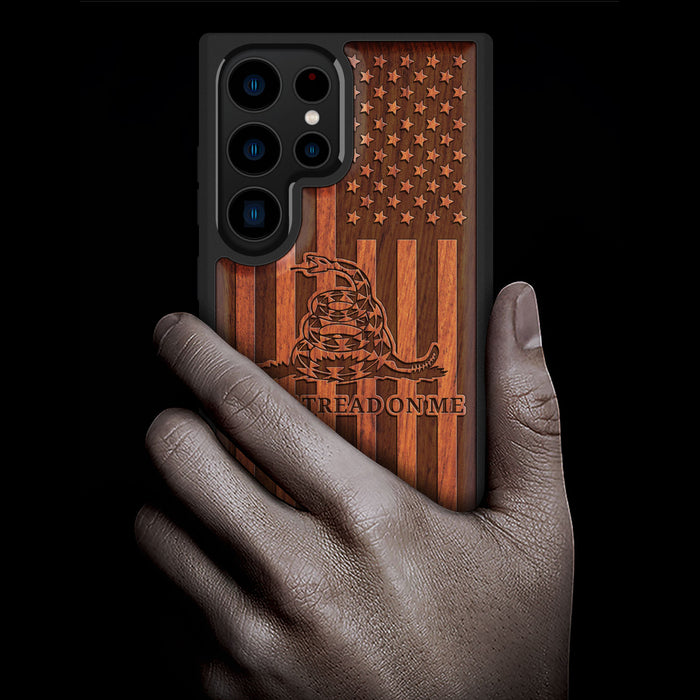 Gadsden and the American Flag, Classic Engraved Wood & TPU Case - Artisanal Cover for Samsung Galaxy