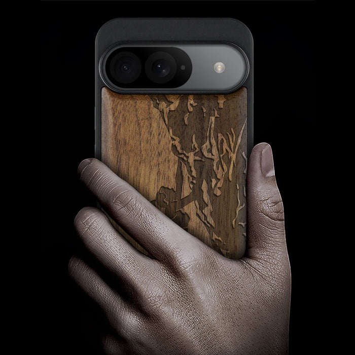 Woman Ascending the Cliff, Classic Engraved Wood & TPU Case - Artisanal Cover for Google Pixel