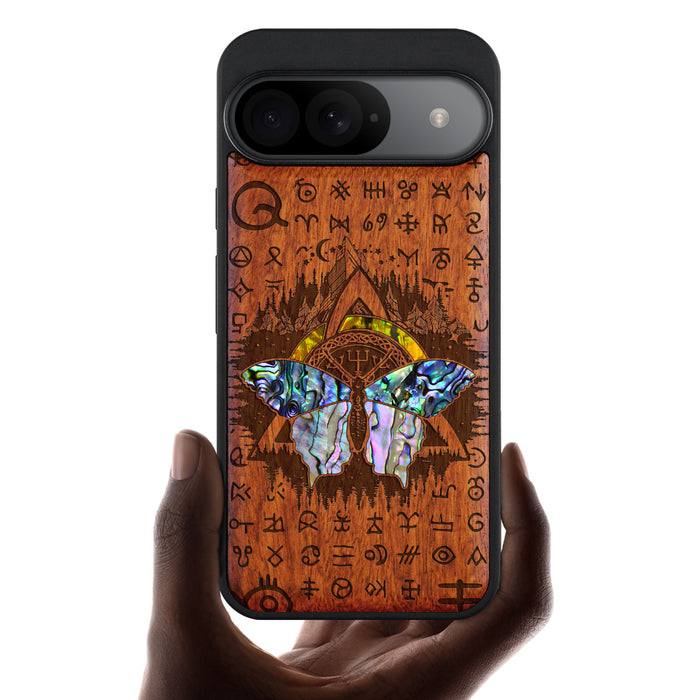 Celtic Butterfly, Hand-Inlaid Wood & Mother of Pearl Case - Artisanal Cover for Google Pixel