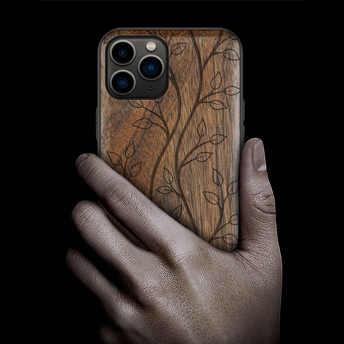 The Essence of Foliage, Classic Engraved Wood & TPU Case - Artisanal Cover for Apple iPhone