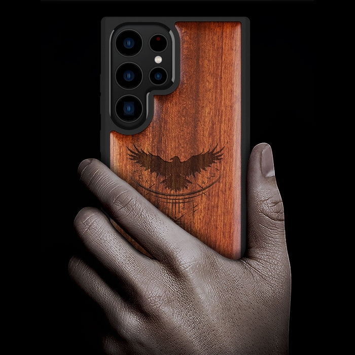 Norse Symbols, Classic Engraved Wood & TPU Case - Artisanal Cover for Samsung Galaxy