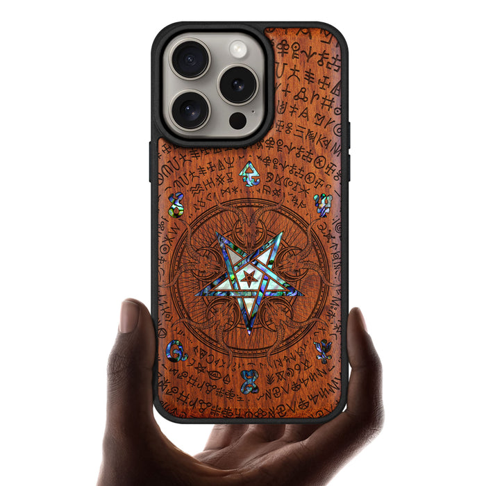 Whisper of the Abyss, Hand-Inlaid Wood & Mother of Pearl Case - Artisanal Cover for Apple iPhone