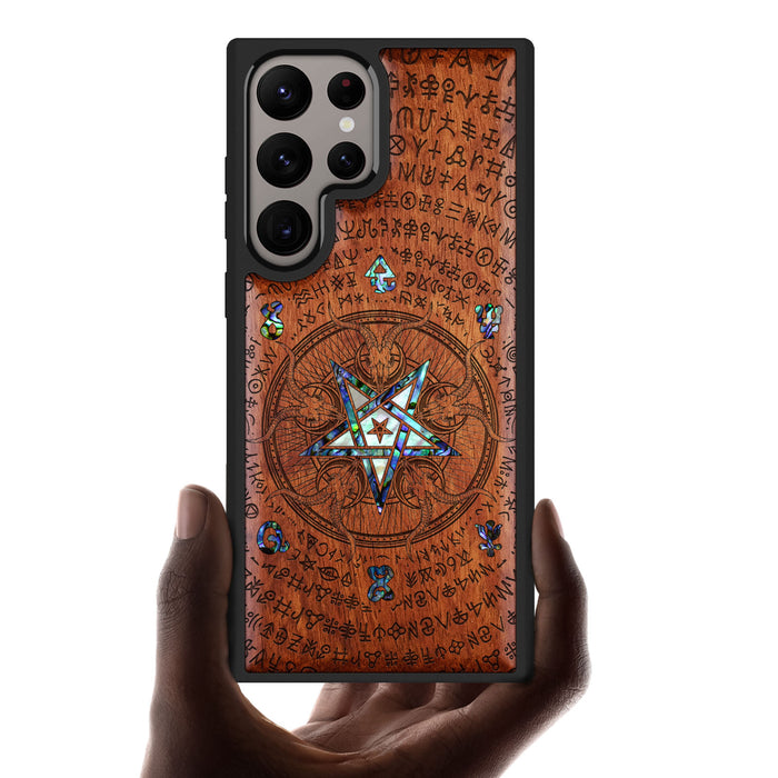 Whisper of the Abyss, Hand-Inlaid Wood & Mother of Pearl Case - Artisanal Cover for Samsung Galaxy