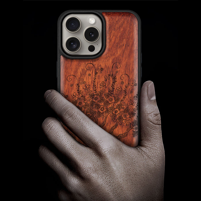 The Enchanted Tree, Classic Engraved Wood & TPU Case - Artisanal Cover for Apple iPhone