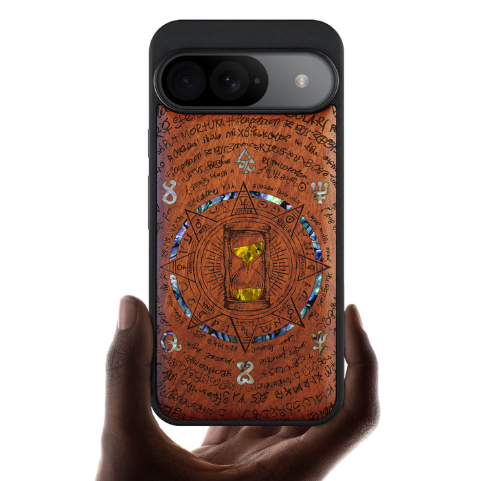 Retro Hourglass, Hand-Inlaid Wood & Mother of Pearl Case - Artisanal Cover for Google Pixel