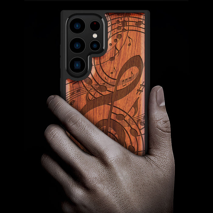 The Grand Clef and Musical Notes, Classic Engraved Wood & TPU Case - Artisanal Cover for Samsung Galaxy