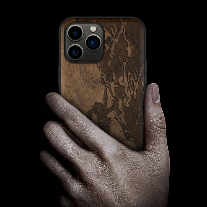 Woman Ascending the Cliff, Classic Engraved Wood & TPU Case - Artisanal Cover for Apple iPhone